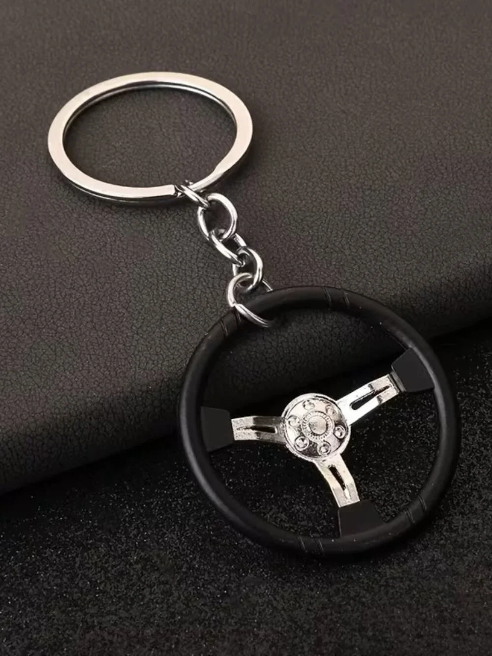 Silver 3 Spoke Racing Steering Wheel Keychain Drift Car Key Ring Enthusiast Gift